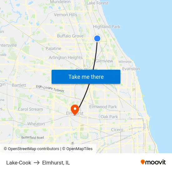 Lake-Cook to Elmhurst, IL map