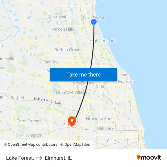 Lake Forest. to Elmhurst, IL map
