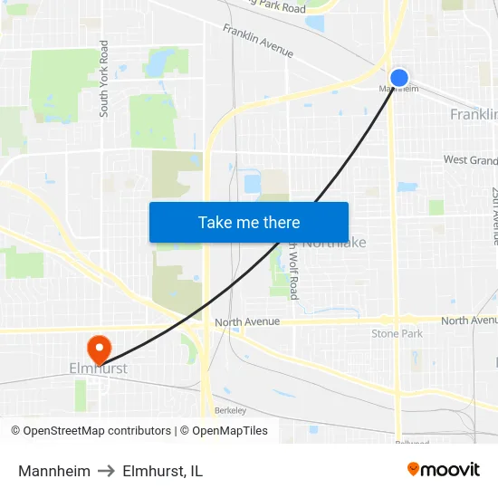 Mannheim to Elmhurst, IL map