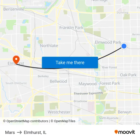 Mars to Elmhurst, IL map