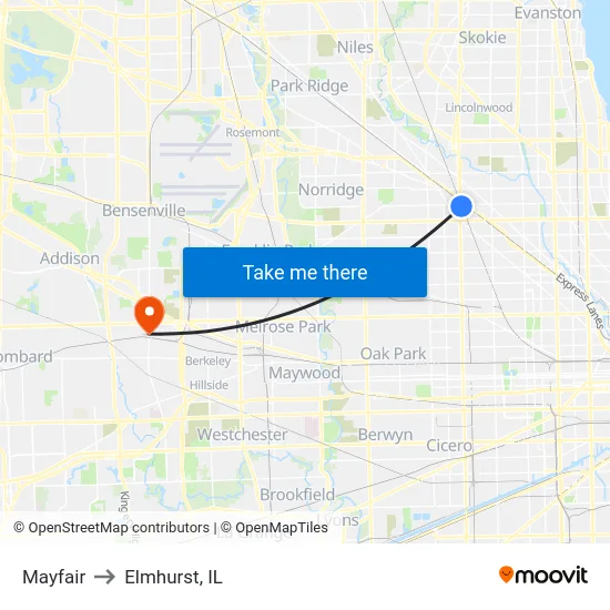 Mayfair to Elmhurst, IL map