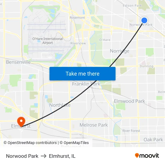 Norwood Park to Elmhurst, IL map