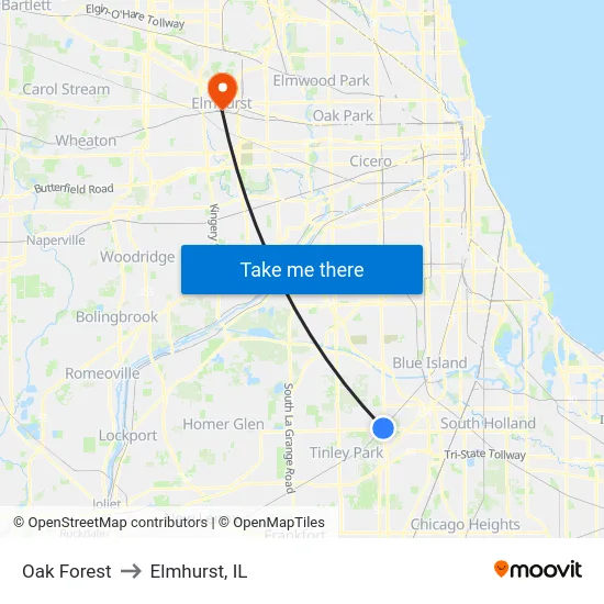 Oak Forest to Elmhurst, IL map