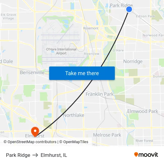Park Ridge to Elmhurst, IL map