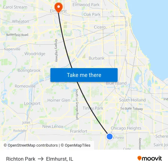 Richton Park to Elmhurst, IL map