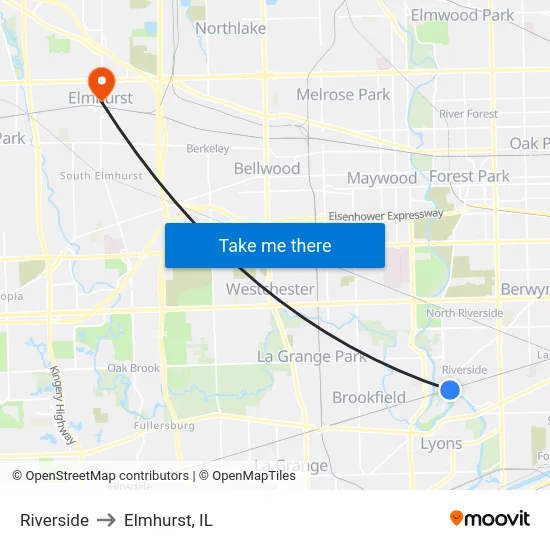 Riverside to Elmhurst, IL map