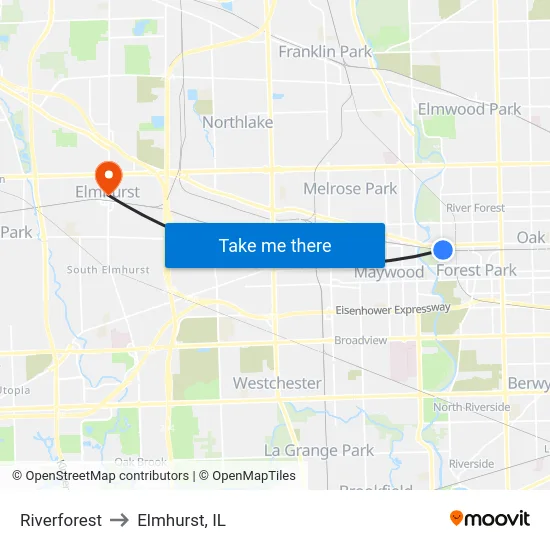 Riverforest to Elmhurst, IL map