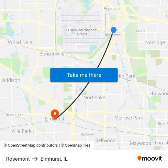 Rosemont to Elmhurst, IL map