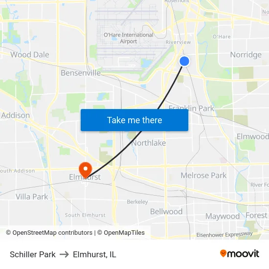 Schiller Park to Elmhurst, IL map