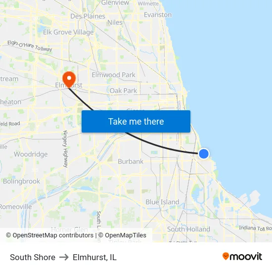 South Shore to Elmhurst, IL map