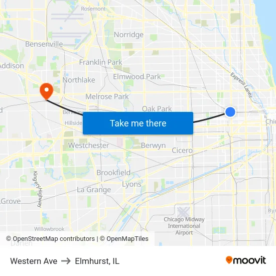 Western Ave to Elmhurst, IL map