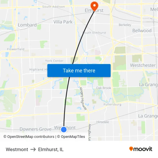 Westmont to Elmhurst, IL map