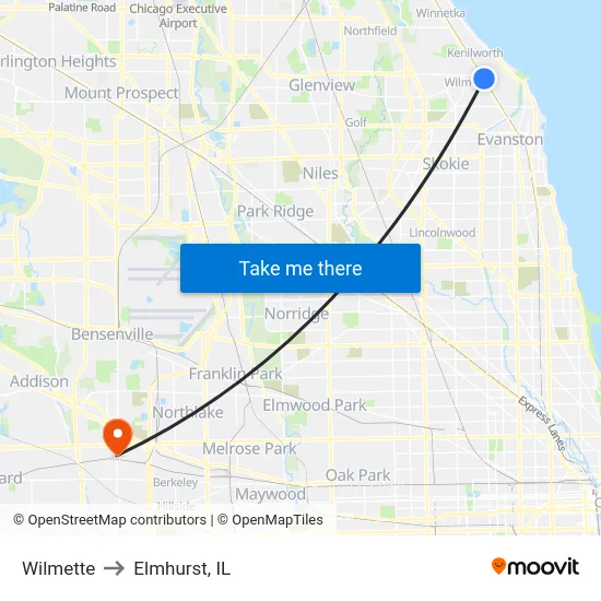Wilmette to Elmhurst, IL map