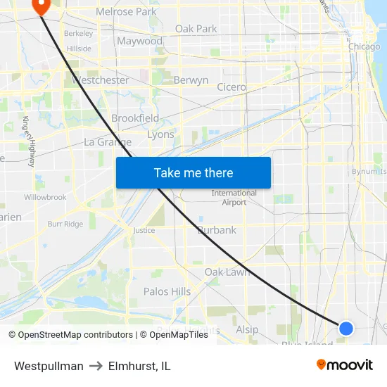 Westpullman to Elmhurst, IL map