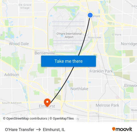 O'Hare Transfer to Elmhurst, IL map