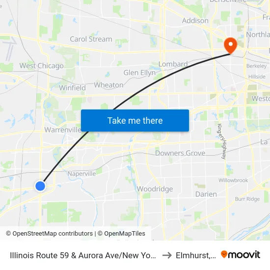 Illinois Route 59 & Aurora Ave/New York St to Elmhurst, IL map