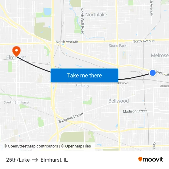 25th/Lake to Elmhurst, IL map