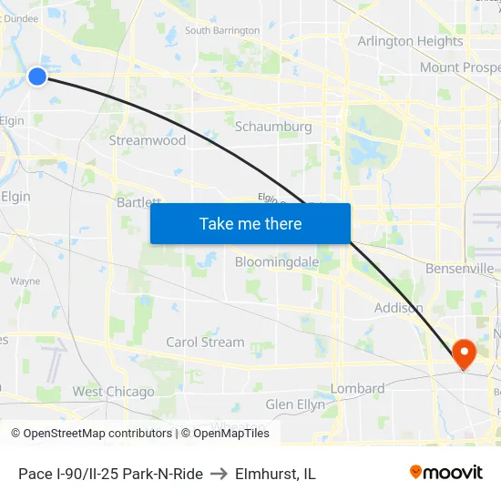Pace I-90/Il-25 Park-N-Ride to Elmhurst, IL map