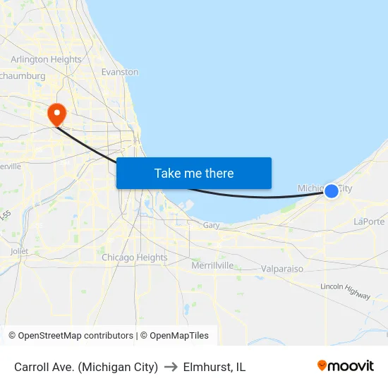 Carroll Ave. (Michigan City) to Elmhurst, IL map