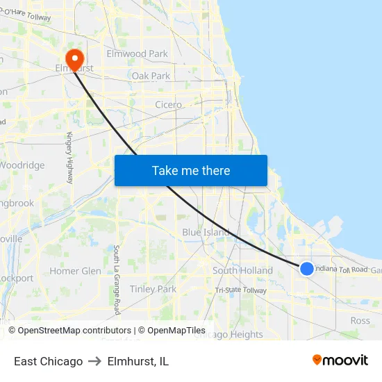 East Chicago to Elmhurst, IL map