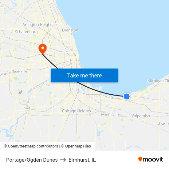 Portage/Ogden Dunes to Elmhurst, IL map