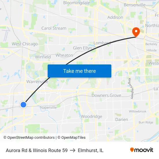 Aurora Rd & Illinois Route 59 to Elmhurst, IL map