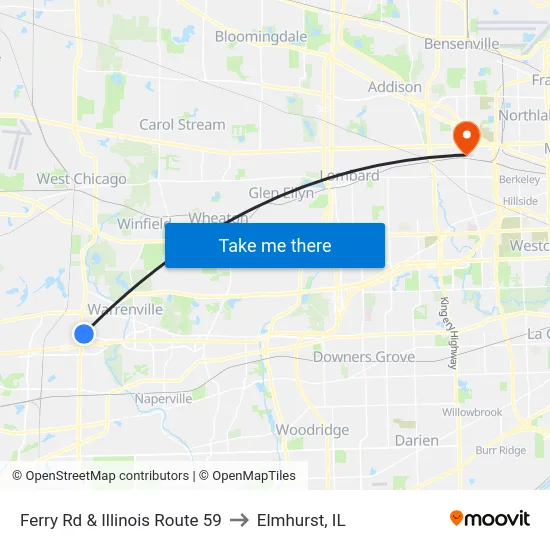 Ferry Rd & Illinois Route 59 to Elmhurst, IL map