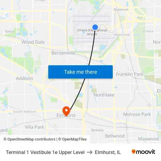 Terminal 1 Vestibule 1e Upper Level to Elmhurst, IL map