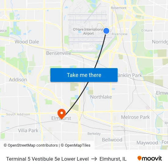 Terminal 5 Vestibule 5e Lower Level to Elmhurst, IL map