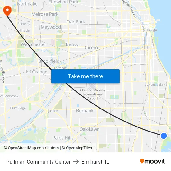 Pullman Community Center to Elmhurst, IL map