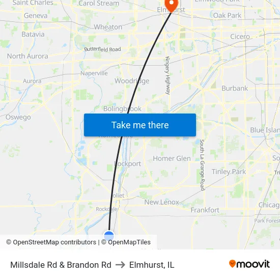 Millsdale Rd & Brandon Rd to Elmhurst, IL map