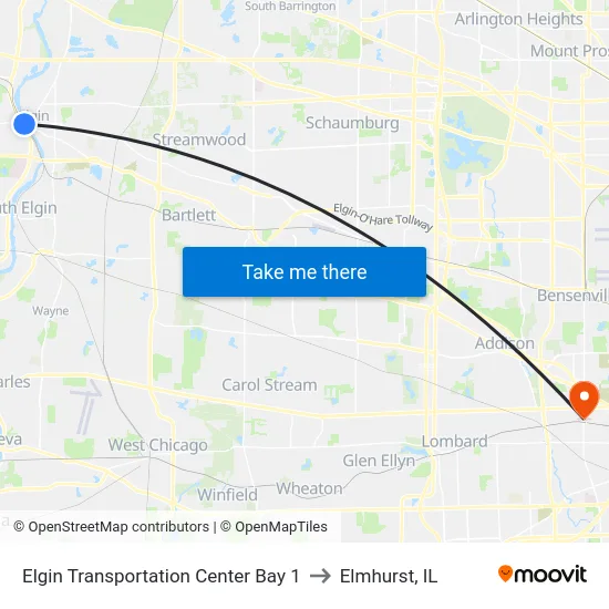 Elgin Transportation Center Bay 1 to Elmhurst, IL map