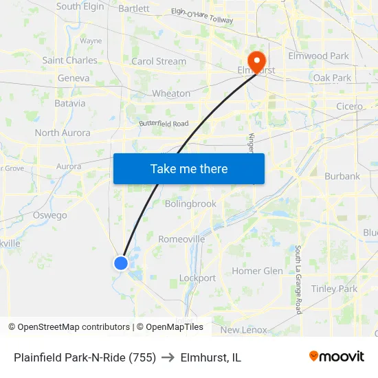 Plainfield Park-N-Ride (755) to Elmhurst, IL map