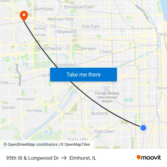95th St & Longwood Dr to Elmhurst, IL map