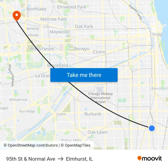 95th St & Normal Ave to Elmhurst, IL map