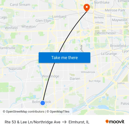 Rte 53 & Lee Ln/Northridge Ave to Elmhurst, IL map