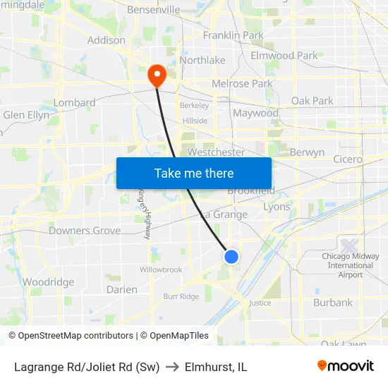 Lagrange Rd/Joliet Rd (Sw) to Elmhurst, IL map
