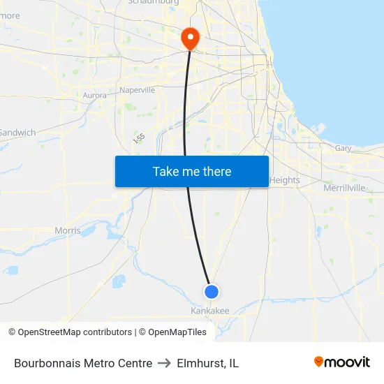 Bourbonnais Metro Centre to Elmhurst, IL map