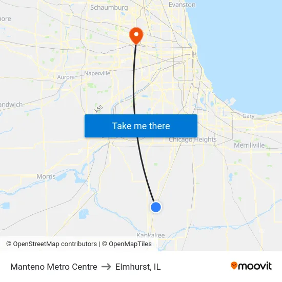 Manteno Metro Centre to Elmhurst, IL map