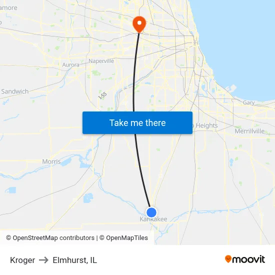 Kroger to Elmhurst, IL map