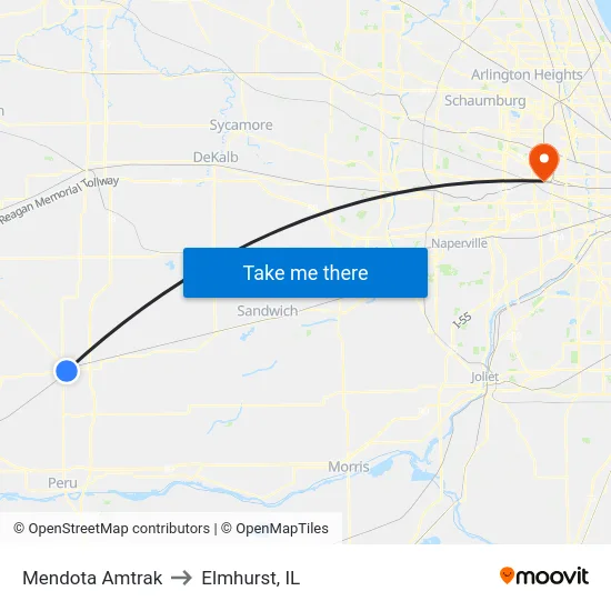 Mendota Amtrak to Elmhurst, IL map