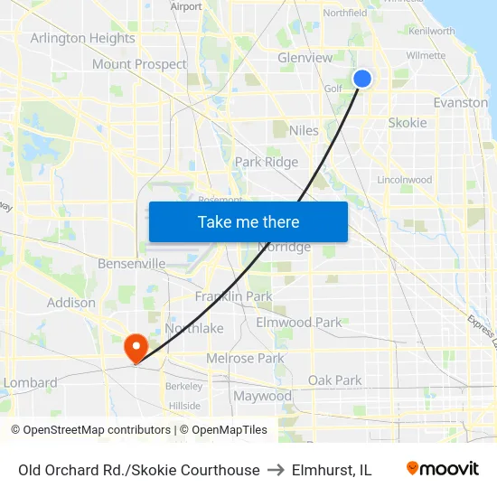 Old Orchard Rd./Skokie Courthouse to Elmhurst, IL map