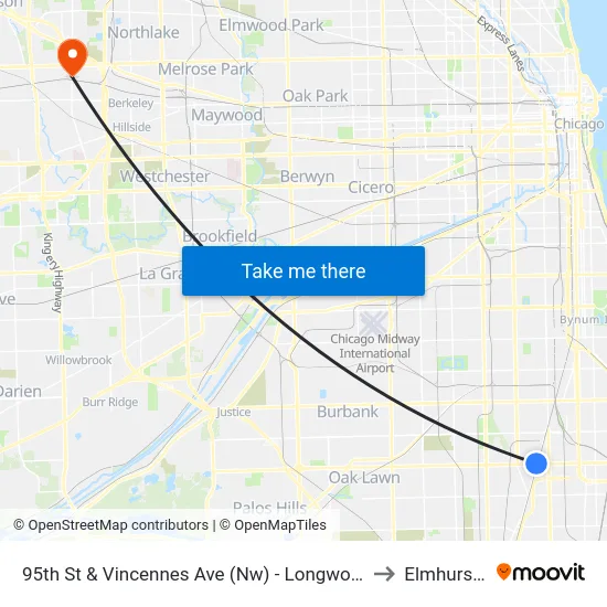95th St & Vincennes Ave (Nw) - Longwood Metra to Elmhurst, IL map