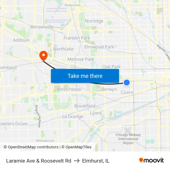 Laramie Ave & Roosevelt Rd to Elmhurst, IL map