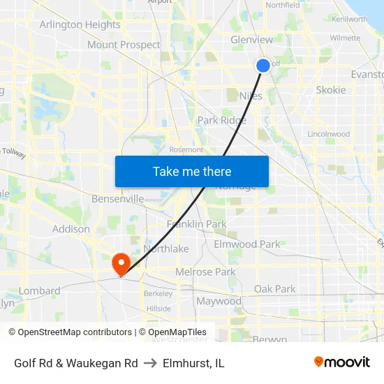 Golf Rd & Waukegan Rd to Elmhurst, IL map
