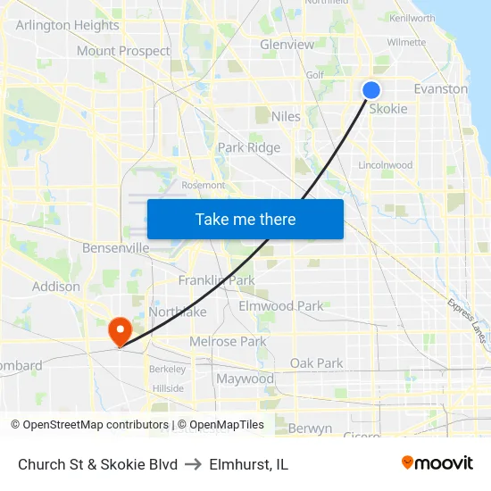 Church St & Skokie Blvd to Elmhurst, IL map