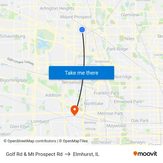 Golf Rd & Mt Prospect Rd to Elmhurst, IL map