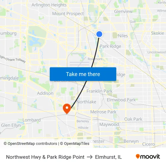 Northwest Hwy & Park Ridge Point to Elmhurst, IL map