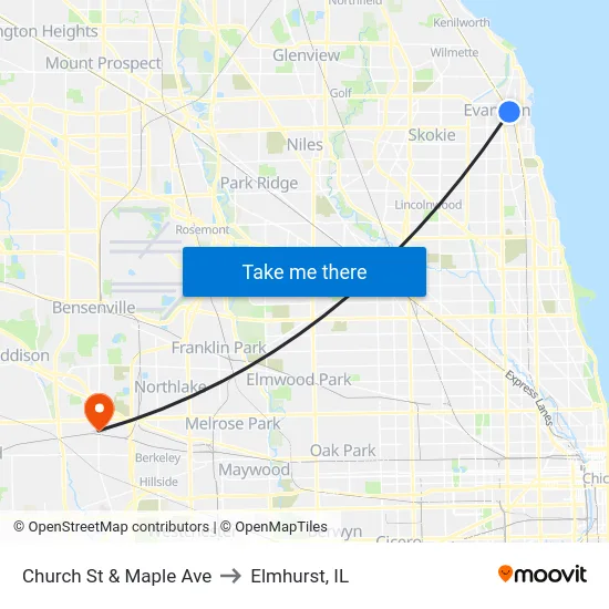 Church St & Maple Ave to Elmhurst, IL map