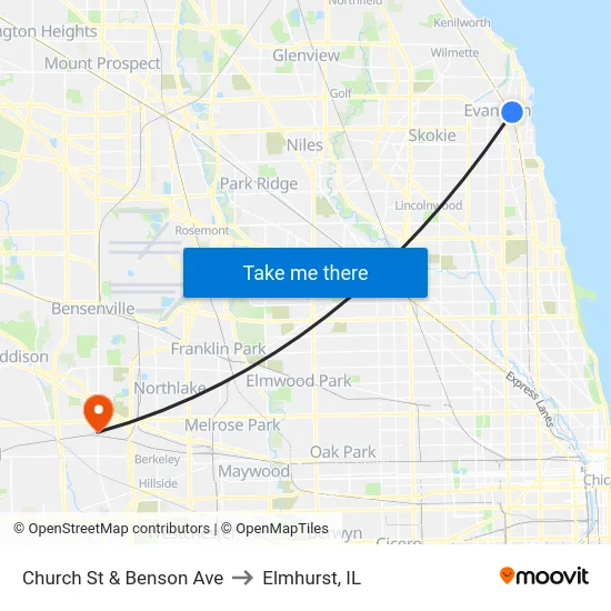 Church St & Benson Ave to Elmhurst, IL map